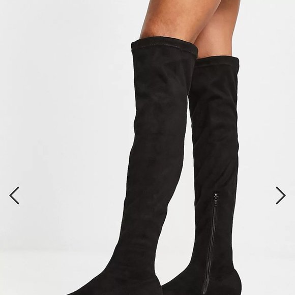 ASOS Stretch Over the Knee Faux Suede Boots in Black - Picture 2 of 9
